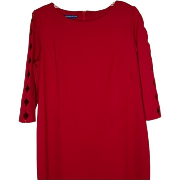 RSVP by Talbots Ponte Sheath Dress Scalloped Sleeve Detail - Red - 16P - Picture 5 of 10